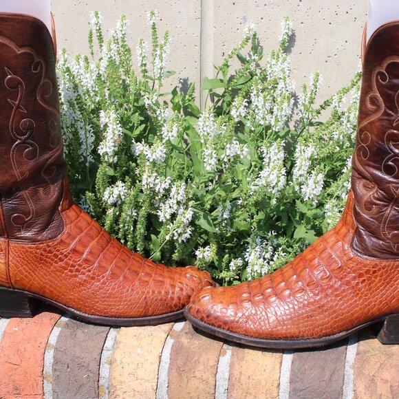 🧩 Ammons Alligator Cowboy Boots | Cognac Headcut | Men’s 12 D | Exotic Round To - Picture 3 of 9